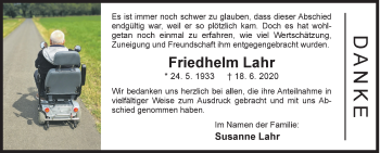 Traueranzeige von Friedhelm Lahr von Siegener Zeitung