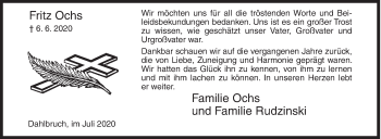 Traueranzeige von Fritz Ochs von Siegener Zeitung