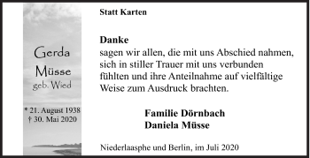 Traueranzeige von Gerda Müsse von Siegener Zeitung