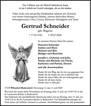 Traueranzeige von Gertrud Schneider von Siegener Zeitung