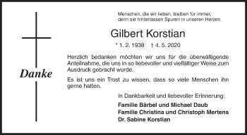Traueranzeige von Gilbert Korstian von Siegener Zeitung