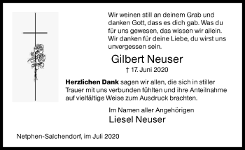 Traueranzeige von Gilbert Neuser von Siegener Zeitung