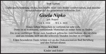 Traueranzeige von Gisela Nipko von Siegener Zeitung