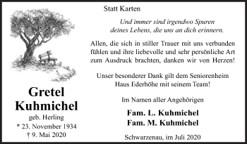Traueranzeige von Gretel Kuhmichel von Siegener Zeitung