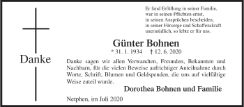 Traueranzeige von Günter Bohnen von Siegener Zeitung