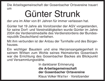 Traueranzeige von Günter Strunk von Siegener Zeitung