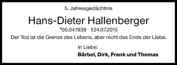 Traueranzeige von Hans-Dieter Hallenberger von Siegener Zeitung
