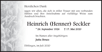 Traueranzeige von Heinrich Seckler von Siegener Zeitung