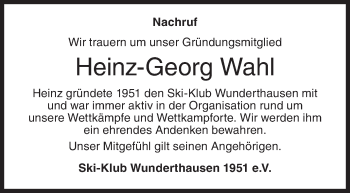 Traueranzeige von Heinz-Georg Wahl von Siegener Zeitung