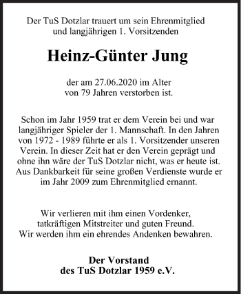 Traueranzeige von Heinz-Günter Jung von Siegener Zeitung