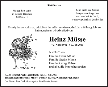 Traueranzeige von Heinz Müsse von Siegener Zeitung