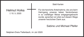 Traueranzeige von Helmut Hoika von Siegener Zeitung