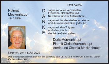 Traueranzeige von Helmut Mockenhaupt von Siegener Zeitung