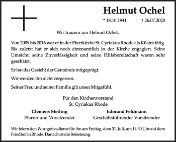Traueranzeige von Helmut Ochel von Siegener Zeitung