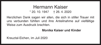 Traueranzeige von Hermann Kaiser von Siegener Zeitung