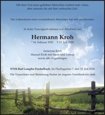 Traueranzeige von Hermann Kroh von Siegener Zeitung