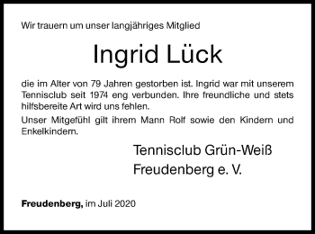 Traueranzeige von Ingrid Lück von Siegener Zeitung