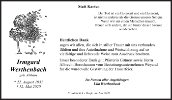 Traueranzeige von Irmgard Werthenbach von Siegener Zeitung