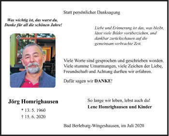 Traueranzeige von Jörg Homrighausen von Siegener Zeitung