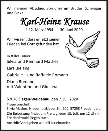 Traueranzeige von Karl-Heinz Krause von Siegener Zeitung