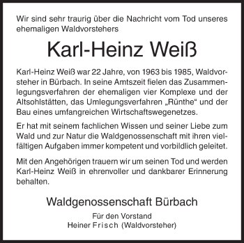 Traueranzeige von Karl-Heinz Weiß von Siegener Zeitung