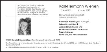 Traueranzeige von Karl-Hermann Wienen von Siegener Zeitung