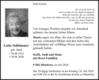 Traueranzeige von Lotte Schönauer von Siegener Zeitung