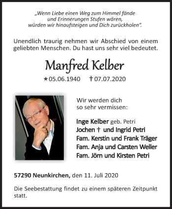 Traueranzeige von Manfred Kelber von Siegener Zeitung