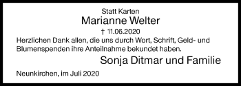 Traueranzeige von Marianne Welter von Siegener Zeitung
