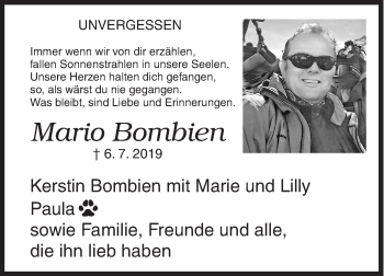 Traueranzeige von Mario Bombien von Siegener Zeitung