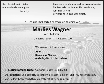 Traueranzeige von Marlies Wagner von Siegener Zeitung
