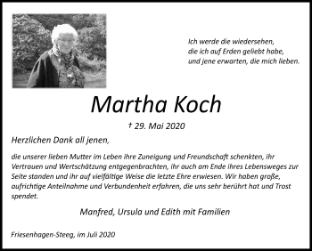 Traueranzeige von Martha Koch von Siegener Zeitung