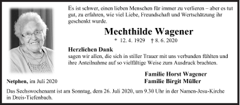 Traueranzeige von Mechthilde Wagener von Siegener Zeitung