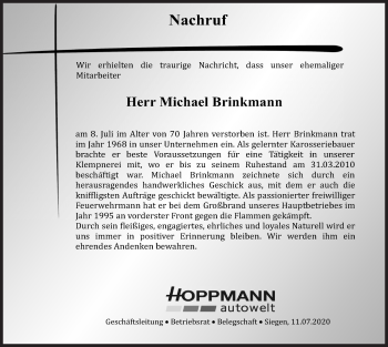 Traueranzeige von Michael Brinkmann von Siegener Zeitung