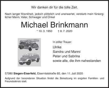 Traueranzeige von Michael Brinkmann von Siegener Zeitung