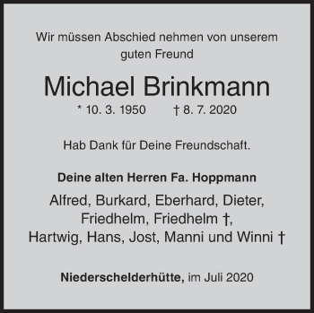 Traueranzeige von Michael Brinkmann von Siegener Zeitung