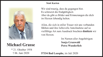 Traueranzeige von Michael Grasse von Siegener Zeitung