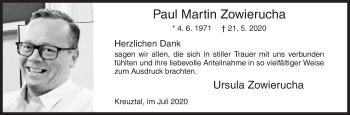 Traueranzeige von Paul Martin Zowierucha von Siegener Zeitung