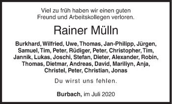 Traueranzeige von Rainer Mülln von Siegener Zeitung