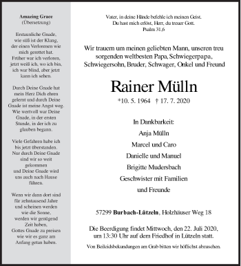 Traueranzeige von Rainer Mülln von Siegener Zeitung