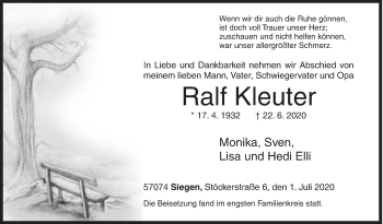 Traueranzeige von Ralf Kleuter von Siegener Zeitung