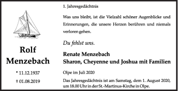 Traueranzeige von Rolf Menzebach von Siegener Zeitung