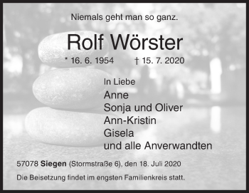 Traueranzeige von Rolf Wörster von Siegener Zeitung