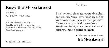 Traueranzeige von Roswitha Mossakowski von Siegener Zeitung
