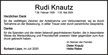 Traueranzeige von Rudi Knautz von Siegener Zeitung