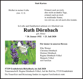 Traueranzeige von Ruth Dörnbach von Siegener Zeitung