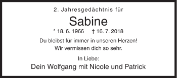 Traueranzeige von Sabine Schneider von Siegener Zeitung