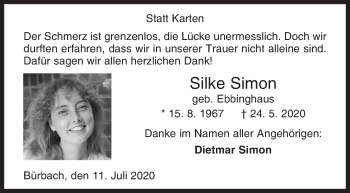Traueranzeige von Silke Simon von Siegener Zeitung