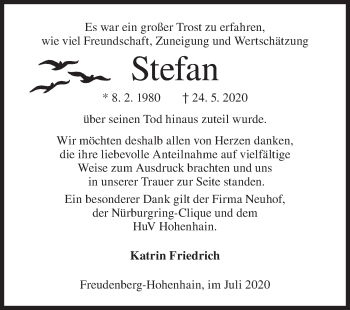 Traueranzeige von Stefan Friedrich von Siegener Zeitung