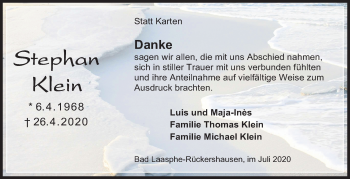 Traueranzeige von Stephan Klein von Siegener Zeitung